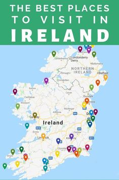 the best places to visit in ireland infographical map with pins and location markers