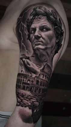 a man's arm with an image of abraham lincoln and the capitol building on it