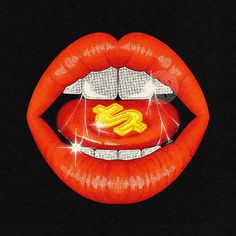 an image of a woman's lips with money coming out of her mouth on black background