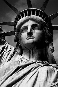 black and white photograph of the statue of liberty