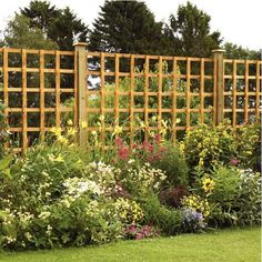 a wooden trellis in the middle of a garden