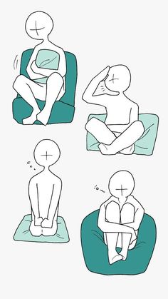 three different poses of a person sitting in a chair