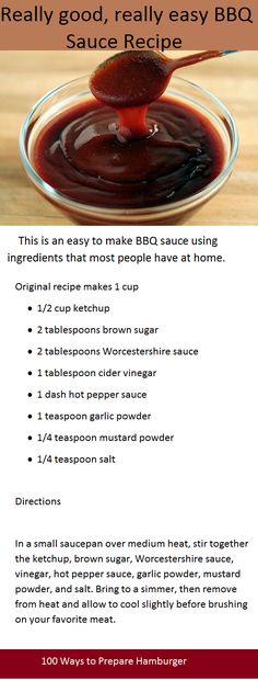 a recipe for homemade bbq sauce on a wooden table with the words, really good, really easy