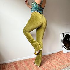 Vtg Y2k Plein Sud Olive Green Corduroy Bell Bottom Pants * Mid Rise * Super Stretchy * Mostly Cotton * The Softest Corduroy With A Velvet Feel * Corduroy Flare Pants * Pocketed Back + Front * Belt Loops * Made In France The Most Epic Corduroy Flares In Such A Vibrant Olive Green, I'm In Love. Super Flattering Too! Size 42 France Or 10 Us Nwt Flat Relaxed Measurements: Waist - 15” Hip - 17.5” Inseam - 35” Front Rise - 9” Free Shipping On Bundles ***Paired With Miu Miu Chunky Platforms And Roberto Corduroy Flares, Red Wide Leg Pants, Corduroy Flare Pants, High Waisted Black Leggings, Green Corduroy, Bow Detail Dress, Bell Bottom Pants, Bell Bottom, Polo Dress