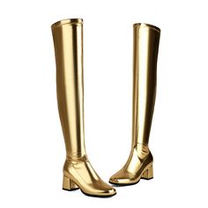 Shop Golden Square Toe Thigh High Boots Block Heel Side Zipper Over the Knee Boots color Golden for Music Festival, Night Club, Party with worldwide Free shipping & Free return. Fitted Platform Boots With Zipper For Party, Gold Fitted Boots For Night Out, Gold Fitted Boots For Party, Gold Boots For Fall Party, Gold Fitted Heeled Boots For Night Out, Fitted Gold Heeled Boots For Night Out, Gold Party Boots For Winter, Gold Fitted Party Boots, Gold Winter Party Boots