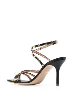 Black Sandals, Moschino, High Heel, Calf Leather, Ankle Strap, Open Toe, Fashion Branding, High Heels, Gold Tones