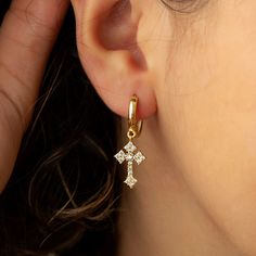 "Gold Cross Earrings, Christmas Gifts, Holy Cross Earrings, Jesus Earrings, Religious Earrings, Mama Earrings, Bridesmaids Gift Earrings - Family Cross Earrings CROSS EARRINGS - Material ; Solid 925 Sterling Silver - Finish ; Sterling Silver - Gold Plated over silver - Rose Gold Plated over silver * All our jewelry is handcrafted at our workshop H O W - T O - O R D E R 1- Select metal from the menu 2- Select your cross style from the menu 3- Complete your order Gold Cross Earrings - 18K Gold, Rose - 925K sterling Silver - Personalized Gift - Christmas Day Gift - Cross Earrings - Gift for Her Perfect Gift for Christmas, Birthday and Anniversary,Baptism If you want to make your loved ones happy for Christmas, this personalized Cross Earrings will be a great present. This dainty custom Earrin Elegant Cross Pendant Earrings, Gold Cross Pendant Earrings For Gift, Christmas Gift Cross-shaped Jewelry, Mama Earrings, Jesus Earrings, Catholic Earrings, Cross Earrings Vintage, Gold Cross-shaped Pierced Earrings, Gold Cross Earrings