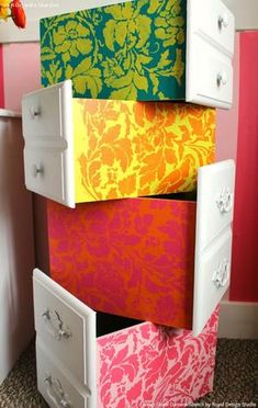 three drawers are stacked on top of each other in the same color and pattern,