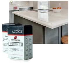 Bright White Titanium Oxide Color Packs for Concrete Countertop Mix Z-Form White Cement Countertops, Light Concrete Countertops, Concrete Island Countertop, Concrete Overlay Countertops, Feather Finish Concrete Countertops, Diy White Concrete Countertops, Countertop Concrete, Diy Countertop, Flat Kitchen