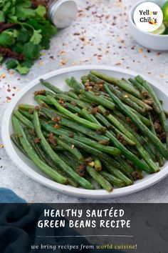 healthy sauteed green beans recipe on a white plate