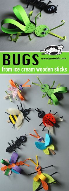 bugs made from ice cream wooden sticks are featured in this collage with text overlay