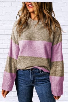 Elevate your fall and winter wardrobe with the Rebecca Color Block Round Neck Long Sleeve Sweater. This cozy yet stylish sweater is designed to keep you warm and fashionable. Featuring a chic color block pattern, it adds a touch of modern flair to your everyday look. The round neck and long sleeves provide a classic silhouette that flatters all body types. Crafted from a soft, high-quality knit, the Rebecca sweater ensures maximum comfort and durability. Perfect for layering over your favorite j Cozy Patchwork Sweater For Fall, Color Block Sweater For Fall Layering, Casual Contrast Color Winter Sweater, Casual Winter Sweater With Contrast Color, Fall Color Matching Sweater For Layering, Winter Color Block Sweater In Acrylic, Winter Color Block Acrylic Sweater, Trendy Fall Sweater With Color Matching, Cozy Long Sleeve Color Block Outerwear