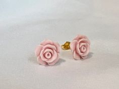 Dainty Pink Flower Earrings, Dainty Pink Flower-shaped Earrings, Pink Cute Earrings With Handmade Flowers, Cute Pink Hypoallergenic Earrings, Handmade Pink Flower Earrings As Gift, Handmade Pink Flower Earrings For Gift, Feminine Pink Jewelry With Handmade Flowers, Pink Earrings With Handmade Flowers For A Gift, Cute Pink Jewelry With Matching Earrings