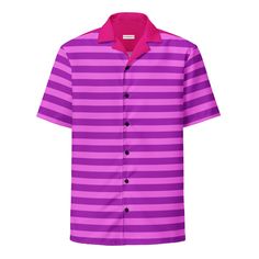 This stylish unisex purple dress shirt with pink stripes is the perfect addition to your wardrobe! The vibrant combination of purple and pink creates a fun and eye-catching design. Whether you're heading to a casual outing with friends or a day at the office, this shirt will keep you looking fashionable and trendy. See more striped clothing The shirt features a short sleeve design, making it ideal for warmer weather or for layering under a jacket or cardigan. Not only does this shirt look great, Pink Striped Shirt Outfit, Shirtdress Outfit, Striped Clothing, Pink Striped Shirt, Purple Dress Shirt, Shirt With Buttons, Halloween Coustumes, Outfit Short, Shirt Dress Outfit