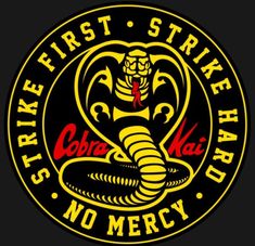 the logo for strike first strike hard no merrcy, with a snake on it