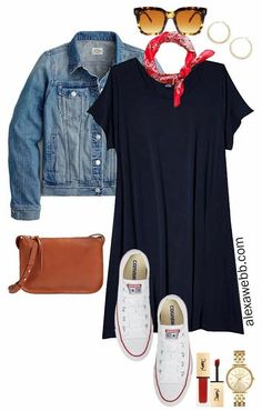 Plus Size Tshirt Dress Outfit, Navy Dress Outfit, Look Hippie Chic, T Shirt Dress Outfit, Tshirt Dress Outfit, Alexa Webb, Plus Size Navy, Outfit Ideas For Summer, Shirt Dress Outfit