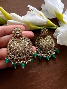 Indo Western tops earrings with mehndi plating Handmade Design Chand earrings Height = 65 mm || Width = 46 mm Classic Earring Antique Earring Highest quality and craftsmanship, Ready to ship from Edison NJ USA Please contact us for any questions Green Hand Set Round Chandbalis, Hand Set Round Chandbalis For Festivals, Intricate Design Chandbalis For Eid Gift, Eid Gift Chandbalis With Intricate Design, Green Kundan Earrings With Intricate Design, Round Earrings With Intricate Design For Eid, Intricate Round Earrings For Eid, Meenakari Chandelier Earrings For Diwali, Bollywood Style Earrings With Intricate Design