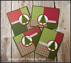 four cards with christmas trees on them