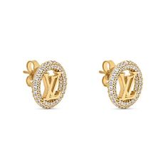 LOUIS VUITTON® - Louise By Night Earrings - Golden Luxury Oval Diamond Earrings, Oval Luxury Earrings, Luxury Gold Diamond Earrings Aaa Quality, Luxury Diamond Earrings, Earrings Golden, Louis Vuitton Official, Gold Color, Louis Vuitton, Crystals