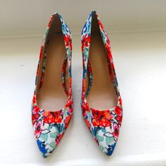 Somehow These Brand New Kelly & Katie Floral Pumps Ended Up In My Posh Closet Satiny Flower Fabric Even Covers The 3.5" Heel. Size 8 Does Not Have Original Box. Spring Fabric Heels With Pointed Toe, Multicolor Fitted Heels For Spring, Colorful Chic Heels For Spring, Chic Colorful Heels For Spring, Spring Fabric Heels Fitted, Red Fabric Heels For Spring, Spring Fabric Fitted Heels, Fitted Fabric Heels For Spring, Spring Multicolor Fitted Heels