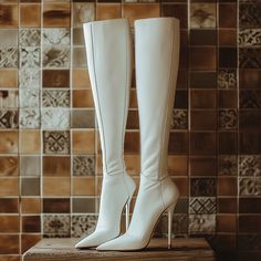 Step into fall with confidence in white leather pointed-toe stiletto knee-high boots! These elegant boots add a touch of sophistication to any outfit, whether paired with cozy sweaters or sleek dresses. Perfect for creating that effortless, chic autumn look that turns heads. 🍂👢 #FallFashion #KneeHighBoots #ChicStyle" Sleek Dresses, Elegant Boots, Chic Autumn, Autumn Look, Sleek Dress, Autumn Style