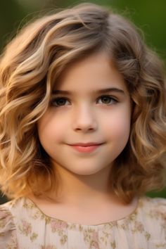 The charming sweet bob with loose curls is a short hairstyle perfect for young girls who want to embrace their dreamy side. The loose waves give a touch of romance to a bob hairstyle. Click here to check out more adorable short hairstyles for little girls. Kids Girl Haircuts, Kids Short Haircuts, Hazel Hair, Bob Haircut Curly, Summer Haircuts, Wavy Haircuts