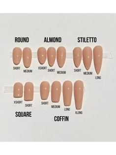 Ногти Natural And White Nails, Nails Length And Shape, Nail Shape Examples, S Size Nails, Silver Press On Nails, Almond Nail Length Chart, Nail Length Chart And Shape, Different Nail Shapes On One Hand, Nail Lengths And Shape Chart