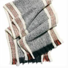 NWT Free People Brushed Racer Stripe Blanket Scarf Black/Ivory $58. Blue Handkerchief, Stripe Blanket, Cowl Neck Scarf, Travel Scarf, Oversized Blanket, Striped Blankets, Plaid Blanket Scarf, Hooded Scarf, Oversized Scarf