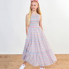 The perfect classic sundress that every young girls closet needs!! The Nadia Maxi Dress has a charming stripe pattern along with a backless feature. This silhouette is essential for warm days spent having picnics. | Marlo Kids | Nadia Maxi Dress, Stripes (Multi Stripes, Size 15-16Y) | Maisonette collects the best children’s products from around the world (unlike Zulily, Etsy, The Tot, Farfetch Kids, Childrensalon, Crate and Kids, Kohls, Wayfair, Buy Buy Baby, Nordstroms, Mini Boden, J.Crew Facto Playful Striped Dress For Playdate, Playful Striped Dresses For Playdate, Striped Summer Dresses For Playdate, Striped Dresses For Summer Playdate, Summer Beach Twirl Dress, Playful Striped Summer Dresses, Classic Sundress, Frock Pattern, Girls Closet