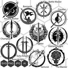 the emblems for different types of swords