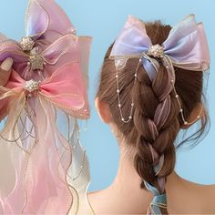 This Hair Clip Bow Features A Sparkly Bead At The Center Of The Bow, Adding An Extra Touch Of Glamour. The Long Train Cascades Down From The Bow, Creating A Stunning And Unique Look. Perfect For Adding A Touch Of Elegance To Any Hairstyle For A Special Occasion. This Set Includes 2 Hair Bows One In Blue And The Other In Pink Hair Clip Bow, Hair Bow Clips, Long Train, Kids Hair Accessories, Bow Hair Clips, Bow Clips, Girls Hair Accessories, Hair Bow, Pearl Beads