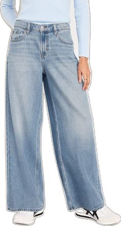 Wide Leg Relaxed Fit Flare Jeans With Pockets, Casual Wide-leg Jeans With Belt Loops, Trendy Wide-leg Bottoms With Button Closure, Trendy Wide Leg Bottoms With Button Closure, Casual Wide Leg Pants With Button Closure, Full Length, Everyday Wide Leg Bottoms For Fall, Trendy Everyday Wide Leg Bottoms, Trendy Wide Leg Bottoms For Everyday, Baggy Wide Leg Jeans With Button Closure