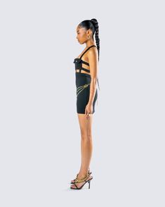 Prepare to feel like your sexiest self with this black mini dress 🖤 Made from Ponte fabric, and complete with a front neckline square trim, pocket details, elastic strap details, and a center back invisible zipper for an elevated look that will leave everyone in awe 😌 Square Trim, Ponte Fabric, Dont Compare, Don't Compare, Black Mini Dress, Chain Belt, Cargo Pant, Hottest Trends, Black Mini