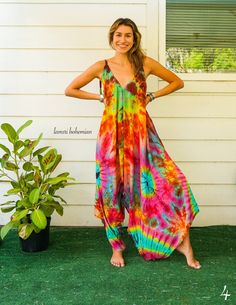 Hippie Multicolor Jumpsuits And Rompers For Festival, Hippie Style Tie-dye Pants For Festival, Spring Hippie Tie-dye Pants, Casual Sleeveless Tie-dye Jumpsuits And Rompers, Tie Dye Jumpsuit, Romper Pants, Gothic Lolita, Wide Leg Jumpsuit, Festival Outfits