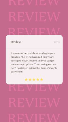 a pink background with the words review written in gold on it and three stars at the bottom