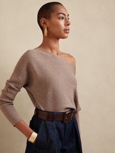 Petite Colleta Off-Shoulder Sweater | Banana Republic High Waist Fashion, Off Shoulder Sweater, Boatneck Sweater, Banana Republic Sweater, Taupe Color, Shoulder Shirts, Sleeveless Sweater, Ribbed Sweater, Shoulder Sweater