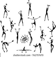 the silhouettes of people are dancing and having fun with each other on a white background