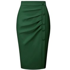 PRODUCT DETAILS: STYLE - Keep your look professional and stylish in this bodycon skirt from Hobemty, featuring a high waist, pleated front, and button decor. OUTFIT - Pair with solid shirts and high heels for a chic office look. OCCASION - Focused on Ladies' Semi-Formal Wear - This skirt can be a perfect addition to almost any outfit from formal to daily wear, great for work, meetings, office, businesses, work, parties, cocktails, weddings, casual, daily dressing, etc. Elegant Green Mini Skirt For Office, Fitted High Waist Pencil Skirt For Work, Fitted High-waist Pencil Skirt For Work, High Waist Fitted Pencil Skirt For Work, Fitted Green Mini Skirt For Work, Green Fitted Mini Skirt For Work, Elegant Green Formal Pencil Skirt, Elegant Green Pencil Mini Skirt, High Waist Fitted Skirt For Office Wear