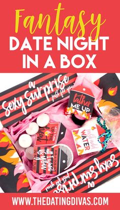 an image of a box with some candy in it and the words fantasy date night in a