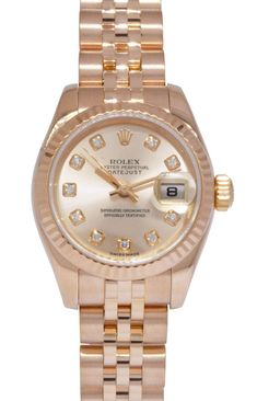 Contact us Have a question? Contact us. Free Shipping Complimentary next day delivery fully insured shipping. BUYER PROTECTION Security guaranteed with eBay buyer protection. Rolex Datejust Jubilee 18k Rose Gold Sundust Diamond 26mm Watch +Papers K 179175 Near mint preowned ladies 26mm Rolex Datejust in 18k Everose gold features original Sundust dial with diamond hour markers. 18k rose gold fluted bezel. Comes on Rolex 18k rose gold Jubilee bracelet with deployant buckle. Fits up to 6-1/2 inch w Rolex Rose Gold, Gold Rolex, Rolex Models, Rose Gold Band, Rolex Datejust, 18k Rose Gold, Accessories Watches, Jewellery And Watches, Jewelry Stores