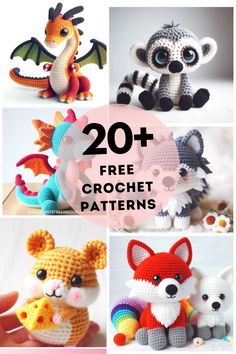 crochet patterns for stuffed animals are featured in the article, 20 free crochet animal patterns