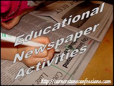 a child is writing on newspaper with the words educational news paper activities