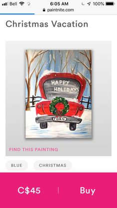 a red car with a wreath on the hood is featured in this christmas vacation card