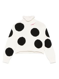 Maglione a pois Caratteristiche misto cotone-lana bianco sporco/nero lavorazione a maglia motivo a pois collo alto logo ricamato spalle scese maniche lunghe polsini e orlo a coste orlo dritto Composizione cotone 70%, lana 30% Istruzioni per il lavaggio Lavare in lavatrice Fendi Backpack, Hogan Shoes, Msgm Kids, Polka Dot Sweater, Best Blazer, Kurt Geiger Heels, Girls Jumpers, Kenzo Kids, Pullover Designs