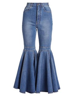 Cut from cotton-blend denim, Alaïa's Crinoline jeans feature a high rise and bell bottoms. Five-pocket style Zip fly Button closure Bell bottoms 99% cotton/1% polyurethane Dry clean Made in France SIZE & FIT Rise, about 12" Inseam, about 30" Model measurements: 5'10" tall Model is wearing a US size 4 | Alaia Crinoline Cotton-Blend Bell-Bottom Jeans Designer Jeans For Women, Bell Bottom, Designer Jeans, Flared Jeans, Fit N Flare Dress, Moda Operandi, Bell Bottoms, Kids Bedroom, Flare Dress