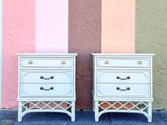 two white dressers side by side against a colorful wall