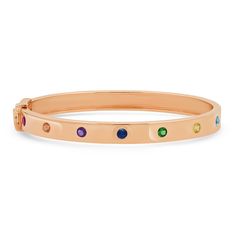 14K Rose Gold Round Multi Colored Bangle Wrist Stacks, Sapphire Stones, Solid Gold Bracelet, Diamond Stacks, Diamond Evil Eye, Set Apart, Gold Ear Cuff, Ear Cuff Earings, Colorful Gifts