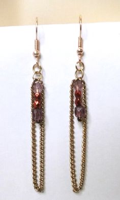 VINTAGE GOLD CHAIN EARRINGS PURPLE RED BEADS DROP DANGLE FASHION JEWELRY SALE Vintage Gold Chain, Jewelry 2024, Gold Chain Earrings, Jewelry Sale, Red Beads, Earrings Purple, Red Bead, Chain Earrings, Vintage Watches