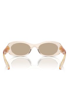 Get ready for some fun in the sun with these oval sunnies featuring logo hardware at the temples that serve as a decorative element and a functional hinge. 50mm lens width; 20mm bridge width; 140mm temple length 100% UV protection Acetate Made in Italy Oval Sunglasses, Fun In The Sun, Miu Miu, Uv Protection, Sunnies, The Sun, Temple, Bridge, Nordstrom