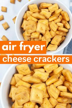 two white bowls filled with air fryer cheese crackers